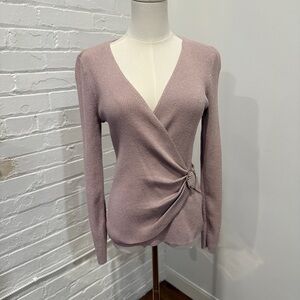 INC International Concepts Pink and Silver V-Neck Wrap Sweater